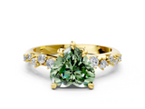 Yellow gold Fancy Green Heart  Cut Diamond Vine Band with Four-Prong Setting