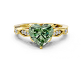 Yellow gold Fancy Green Heart  Cut Diamond with Milgrain Marquise and Bezel Accents on a Solitaire Band with Prong Setting