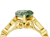 Yellow gold Fancy Green Heart  Cut Diamond with Milgrain Marquise and Bezel Accents on a Solitaire Band with Prong Setting_4