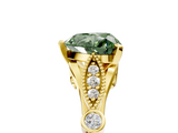 Yellow gold Fancy Green Heart  Cut Diamond with Milgrain Marquise and Bezel Accents on a Solitaire Band with Prong Setting_5