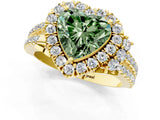 Yellow gold Fancy Green Heart  Cut Double Halo Diamond Engagement Ring with Pave Band and Four-Prong Setting_42