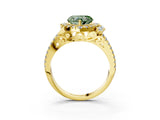 Yellow gold Fancy Green Heart  Cut Double Halo Diamond Engagement Ring with Pave Band and Four-Prong Setting_44