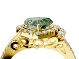 Yellow gold Fancy Green Heart  Cut Double Halo Diamond Engagement Ring with Pave Band and Four-Prong Setting_45