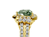 Yellow gold Fancy Green Heart  Cut Double Halo Diamond Engagement Ring with Pave Band and Four-Prong Setting_46