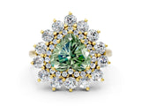 Yellow gold Fancy Green Heart Cut Halo Cluster Diamond Ring with Pave Band and Four-Prong Setting_12