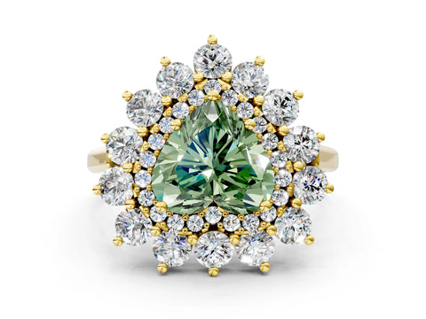 Yellow gold Fancy Green Heart Cut Halo Cluster Diamond Ring with Pave Band and Four-Prong Setting_12