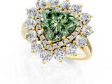 Yellow gold Fancy Green Heart Cut Halo Cluster Diamond Ring with Pave Band and Four-Prong Setting_13
