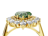 Yellow gold Fancy Green Heart Cut Halo Cluster Diamond Ring with Pave Band and Four-Prong Setting_16