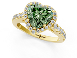 Yellow gold Fancy Green Heart  Cut Halo Diamond Engagement Ring with Pave Band and Four-Prong Setting_1