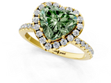 Yellow gold Fancy Green Heart  Cut Halo Diamond Engagement Ring with Pave Band and Four-Prong Setting_1