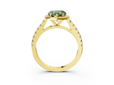 Yellow gold Fancy Green Heart  Cut Halo Diamond Engagement Ring with Pave Band and Four-Prong Setting_3
