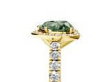 Yellow gold Fancy Green Heart  Cut Halo Diamond Engagement Ring with Pave Band and Four-Prong Setting_5