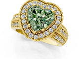 Yellow gold Fancy Green Heart Cut Halo Diamond Engagement Ring with Pave Split Shank and Four-Prong Setting_1