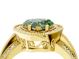 Yellow gold Fancy Green Heart Cut Halo Diamond Engagement Ring with Pave Split Shank and Four-Prong Setting_4
