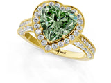 Yellow gold Fancy Green Heart Cut Halo Diamond Engagement Ring with Split Shank Band and Four-Prong Setting_1