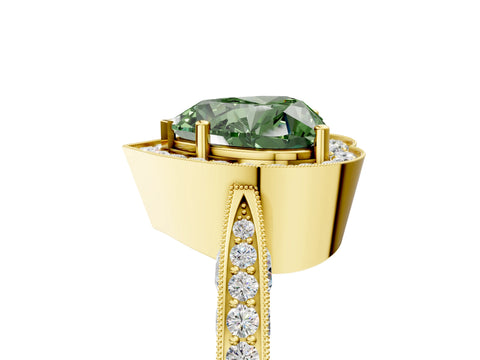 Yellow gold Fancy Green Heart Cut Halo Diamond Engagement Ring with Split Shank Band and Four-Prong Setting_5