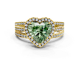 Yellow gold Fancy Green Heart  Cut Halo Diamond Engagement Ring with Split Shank and Four-Prong Setting