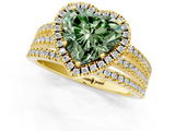 Yellow gold Fancy Green Heart  Cut Halo Diamond Engagement Ring with Split Shank and Four-Prong Setting_1