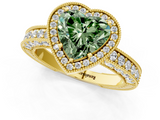 Yellow gold Fancy Green Heart  Cut Halo Diamond Pave Band Ring with Four-Prong Setting_1