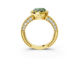 Yellow gold Fancy Green Heart  Cut Halo Diamond Pave Band Ring with Four-Prong Setting_3