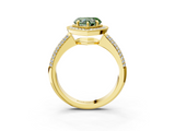 Yellow gold Fancy Green Heart  Cut Halo Diamond Pave Band with Four-Prong Setting_3