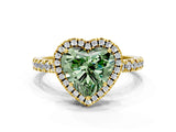 Yellow gold Fancy Green Heart Cut Halo Diamond Pave Band with Prong Setting