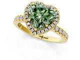 Yellow gold Fancy Green Heart Cut Halo Diamond Pave Band with Prong Setting_1