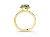 Yellow gold Fancy Green Heart Cut Halo Diamond Pave Band with Prong Setting_3