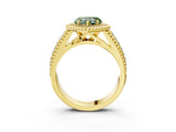Yellow gold Fancy Green Heart Cut Halo Diamond Ring with Beaded Split Shank and Four-Prong Setting_3