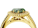 Yellow gold Fancy Green Heart Cut Halo Diamond Ring with Beaded Split Shank and Four-Prong Setting_4