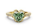 Yellow gold Fancy Green Heart  Cut Halo Diamond Ring with Channel Set Band and Four-Prong Setting_29