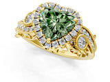 Yellow gold Fancy Green Heart Cut Halo Diamond Ring with Milgrain and Bezel Accents on a Split Shank Band_13