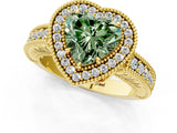 Yellow gold Fancy Green Heart  Cut Halo Diamond Ring with Pavé Band and Four-Prong Setting_30
