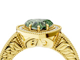 Yellow gold Fancy Green Heart  Cut Halo Diamond Ring with Pavé Band and Four-Prong Setting_33