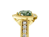 Yellow gold Fancy Green Heart  Cut Halo Diamond Ring with Pavé Band and Four-Prong Setting_34