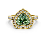 Yellow gold Fancy Green Heart  Cut Halo Diamond Ring with Pavé Band and Milgrain Prong Setting_32