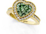 Yellow gold Fancy Green Heart  Cut Halo Diamond Ring with Pavé Band and Milgrain Prong Setting_33