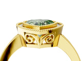 Yellow gold Fancy Green Heart  Cut Halo Diamond Ring with Pavé Band and Milgrain Prong Setting_36