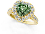 Yellow gold Fancy Green Heart Cut Halo Diamond Ring with Pavé Band and Three-Prong Setting_1