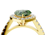 Yellow gold Fancy Green Heart Cut Halo Diamond Ring with Pavé Band and Three-Prong Setting_4