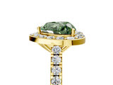 Yellow gold Fancy Green Heart Cut Halo Diamond Ring with Pavé Band and Three-Prong Setting_5