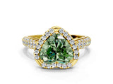 Yellow gold Fancy Green Heart Cut Halo Diamond Ring with Pavé Band