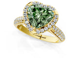 Yellow gold Fancy Green Heart Cut Halo Diamond Ring with Pavé Band_1