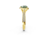 Yellow gold Fancy Green Heart Cut Halo Diamond Ring with Pavé Band_2