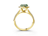 Yellow gold Fancy Green Heart Cut Halo Diamond Ring with Pavé Band_3