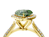 Yellow gold Fancy Green Heart Cut Halo Diamond Ring with Pavé Band_4