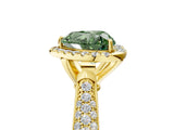 Yellow gold Fancy Green Heart Cut Halo Diamond Ring with Pavé Band_5