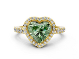 Yellow gold Fancy Green Heart  Cut Halo Diamond Ring with Pave Band and Four-Prong Setting