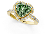 Yellow gold Fancy Green Heart  Cut Halo Diamond Ring with Pave Band and Four-Prong Setting_1