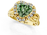 Yellow gold Fancy Green Heart  Cut Halo Diamond Ring with Scrollwork Band and Four-Prong Setting_1
